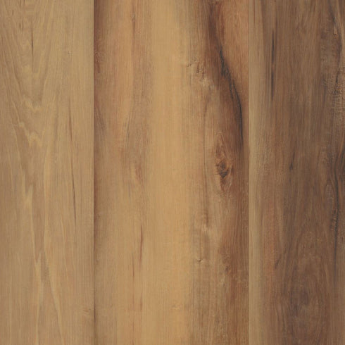 A close-up image of a Belmont Hickory brown hickory wood-patterned COREtec luxury vinyl flooring plank.